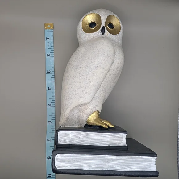Elegant Gold and White Owl Sculpture on Books - Picture 3 of 5